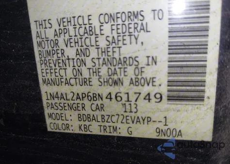 2011 Nissan Altima 2.5 S z USA, uszkodzony, nr VIN 1N4AL2AP6BN461749